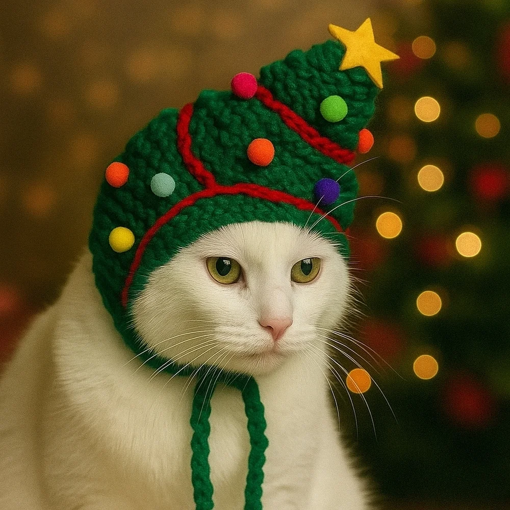 Hand Crafted crochet hat Christmas tree pet hat green & multicolored pump pumps